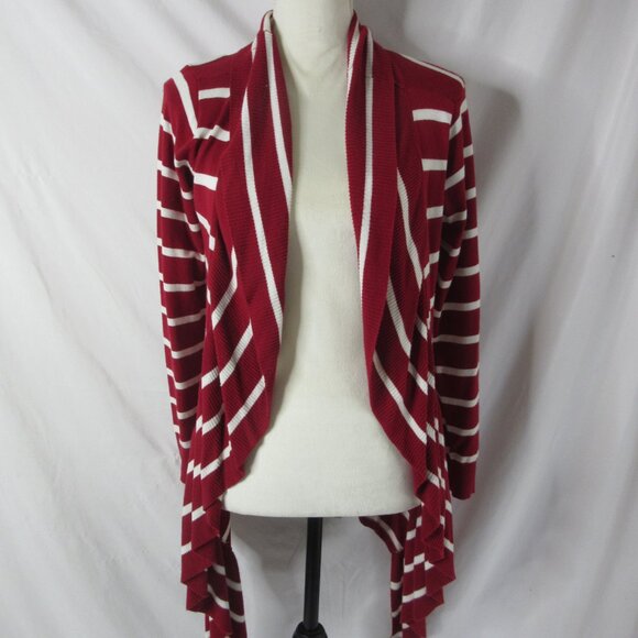 Soft Surrounding Duster Cardigan Sweater Ruffle Collar Red White Stripes Size PP - Picture 1 of 11